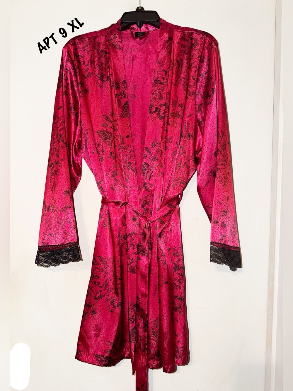 Sexy Apt. 9 Red Satin Floral Lace-Trim Robe NWOT XL